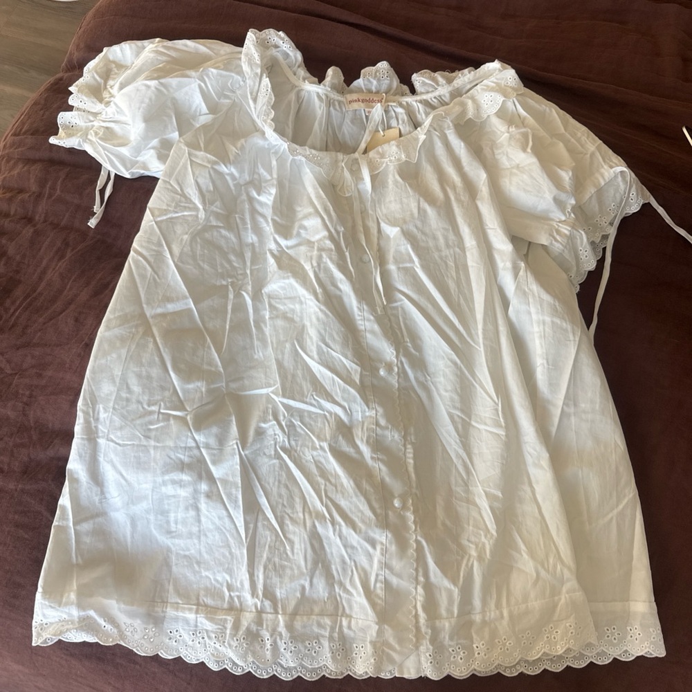 NWT White cotton babydoll nightgown sundress with eyelet trim - Picture 8 of 10